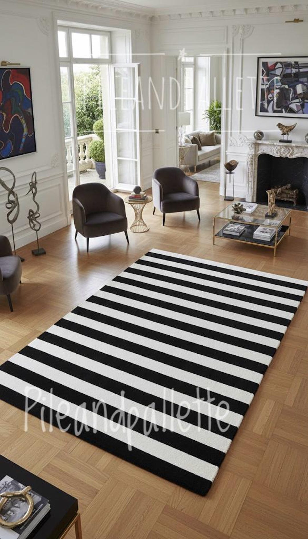 Nufc Rug Black & White Striped Tufted Area Rug | Modern Geometric Carpet - Etsy