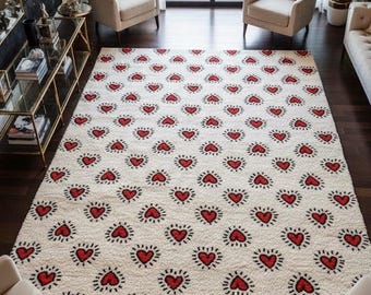 Hand Tufted Heart Pattern Area Rug, Modern Pop Art Design