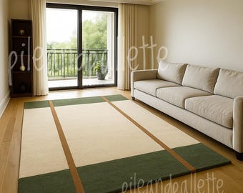 Green & Beige Geometric Area Rug | Modern Minimalist Home Decor