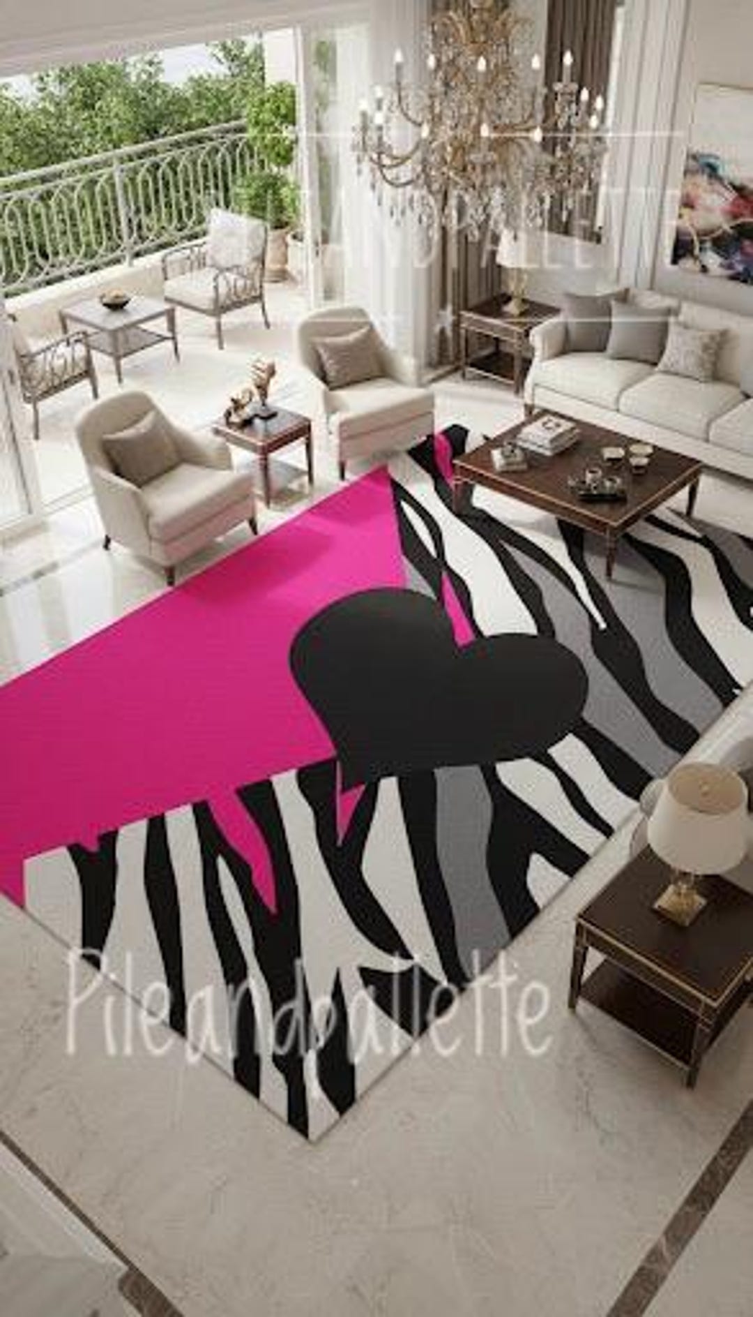 Pink Zebra Shape Rug Hand-tufted Zebra Heart Rug | Pink & Black Abstract Carpet - Etsy
