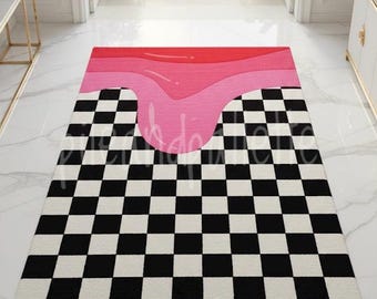 Schachbrett Teppich | Hot Pink Drip Raumdekor