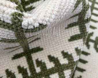 Handgemaakt Oushak-wollen loper, groen geometrisch gangtapijt