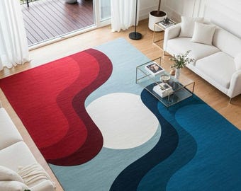 Alfombra abstracta de lana con mechones hechos a mano, moderna y geométrica.