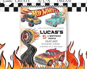 Editable hot cars birthday invitation, race car party invite for boy, hot cars birthday decor kids party invitation, template invitation car