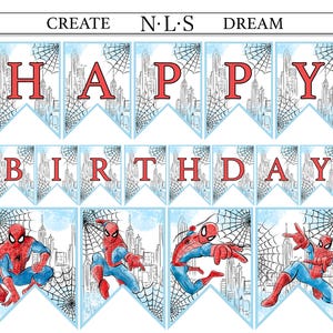 Spider Man Decoration birthday, Spider Man banner Happy Birthday decor, Spider Man banner garland image 1
