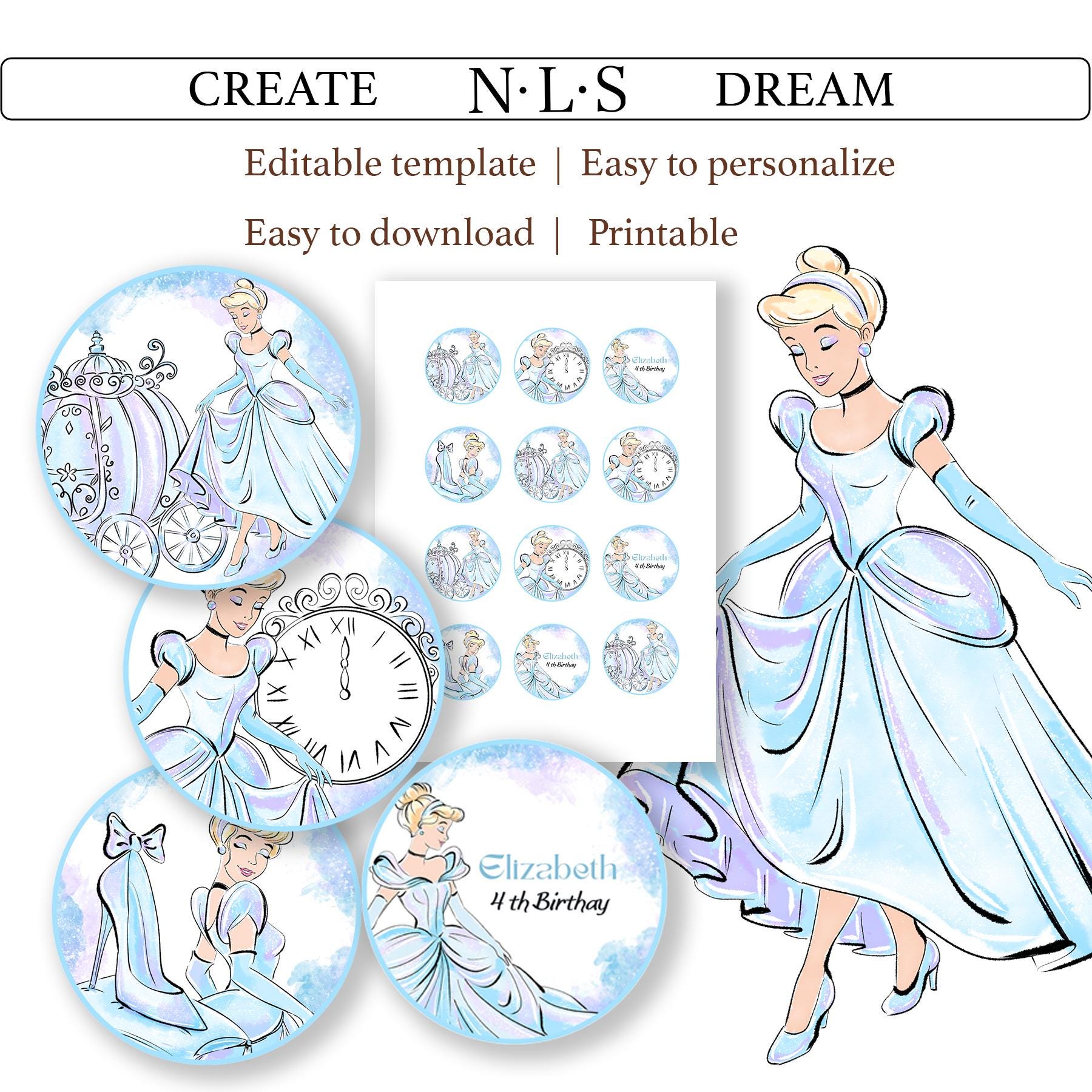 Personalized Cinderella Cake Topper | Princess Birthday Party (canva ...