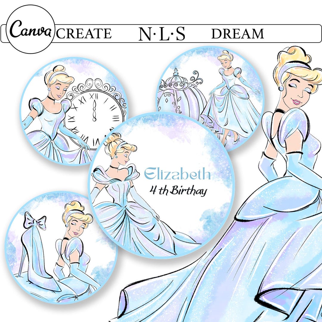 Personalized Cinderella Cake Topper | Princess Birthday Party (canva ...
