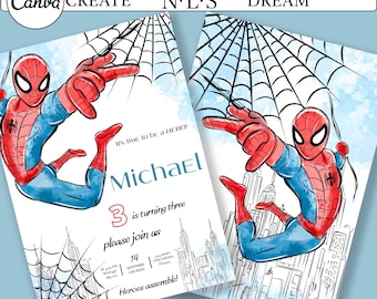 Spider-Man Birthday Invitation | Superhero Party, Canva Editable (Digital Download)