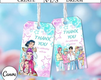 Demon Hunt Thank You Tags, Magical Girl Birthday (Canva PDF)