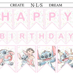 Pancarta de cumpleaños de Stitch / Guirnalda de fiesta tropical (Descarga digital) pancarta de Stitch, póster de Stitch imagen 1