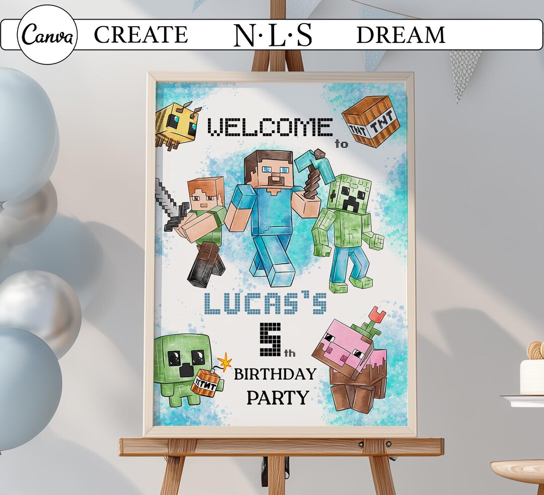Welcome Pixel Sign Welcome Sign Pixel Birthday, Pixel Block Welcome Decor Party, Birthdau ...