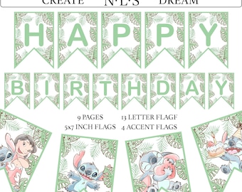 Stitch Aloha Birthday Banner | Tropical Kids Party Decor (Instant Download)