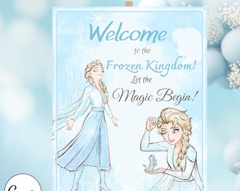 Frozen Birthday Welcome Sign, Elsa Theme (Editable Digital)