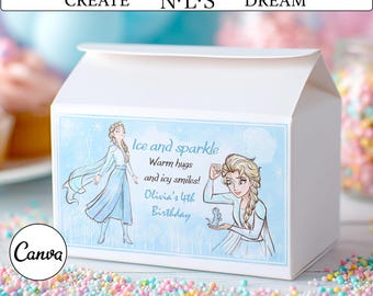 Editable Frozen Birthday Gift Bag Label, Elsa Treat Bag (Digital Download)