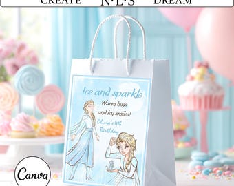 Editable Frozen Birthday Gift Bag Label, Elsa Treat Bag (Digital Download)
