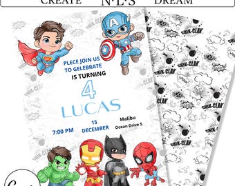 Baby Superheroes Birthday Invitation | Editable Canva Template (Digital Download)