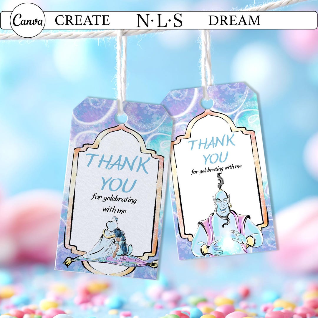 Aladdin Princess Jasmine Birthday Party Favor Tags, Editable Canva ...