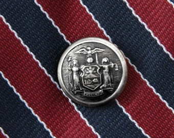 New York Tie Tack NYPD FDNY Lapel Pin - made with a vintage uniform button