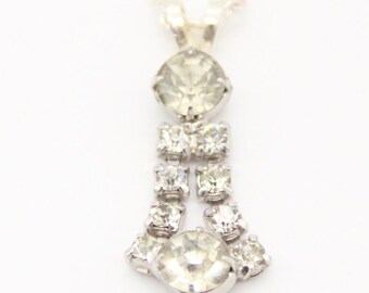 Rhinestone Pendant Simple Jeweled Necklace Eco Friendly Wedding Repurposed from broken earrings