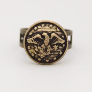 US Army Ring USA American Eagle Crest Military Ring - made from a vintage button