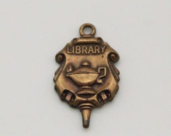 Library Charm Brass Pendant Vintage Pin BSA Merit