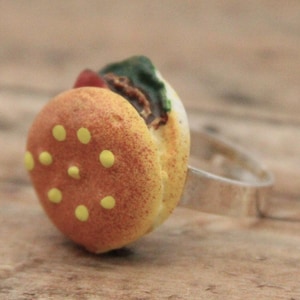 Burger Ring Food Jewelry Hamburger Accessory Chef Foodie Gifts - made with a small hamburger mold