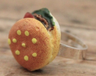 Burger Ring Food Jewelry Hamburger Accessory Chef Foodie Gifts - made with a small hamburger mold