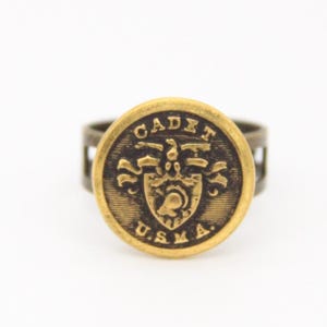 Brass Army Cadet Ring: Vintage Military Academy Bald Eagle Signet