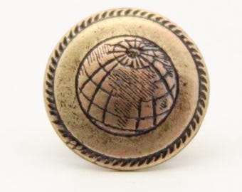 Globe Tie Pin Earth Lapel Pin Traveller - made with vintage button