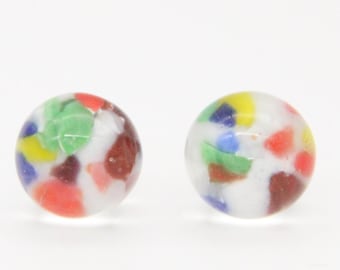 Rainbow Glass Earrings: Glass Globe buttons with colorful specks