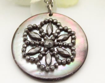 Snowflake Pendant Necklace Winter Holidays Mother of Pearl