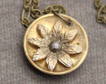 Petite Vintage Flower Necklace Small Pendant Made with a beautiful vintage metal button