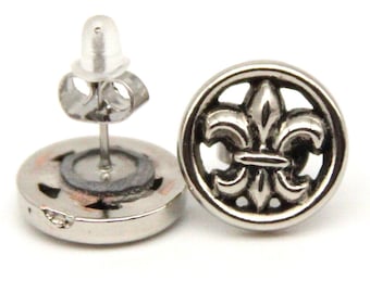 Fleur De Lis Earrings Lily Flower Posts French New Orleans Jewelry - made with metal buttons