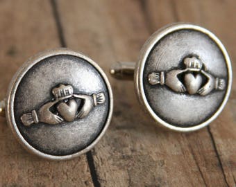 Claddagh Cufflinks Irish Cuff links Mens Accessories - made with pewter buttons