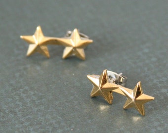 Star Earrings Five Point Stars Nautical Jewelry Punk Rocker Pierced Ears Converse Skater - made with metal pins