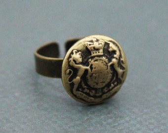 British Military Ring UK Crest Jewelry Unisex Fashion - made with a vintage button