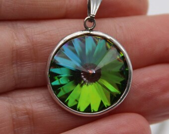 Rainbow Necklace Color Changing Pendant Iridescent Foil Back Jewel Gift for Her - made with a foil backed piece