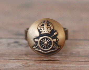 British Army Ring Royal Artillery Military Tunic Button Jewelry Unisex - made from vintage button