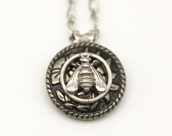 Bee Necklace Pollinator Pendant Beekeeper Nature Honey - made from vintage buttons