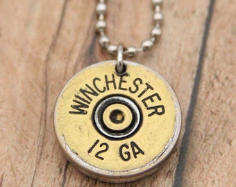 Winchester Shot Gun Necklace 12 Gauge Shell Jewelry - made with a spent shotgun shell