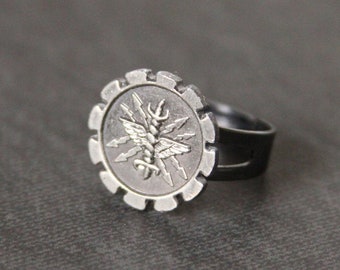 Air Force Achievement Ring Military Medal Jewelry Silver Tone Gear Award Unisex Accessory - made with a military medal