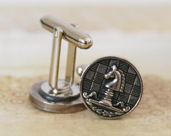 Chess Knight Cuff Links Board Game Player cufflinks - made with small buttons