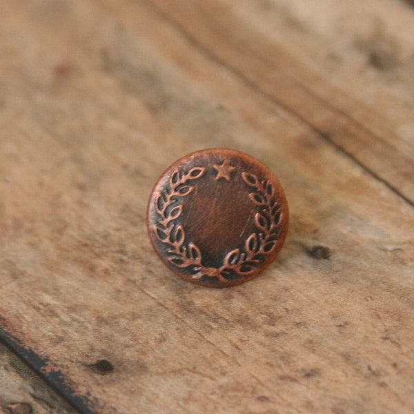 Copper Tie Tack Five Point Star Laurel Wreath Fancy lapel pin - Made with a small copper button