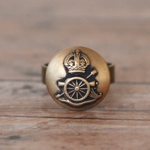 British Army Ring Royal Artillery Military Tunic Button Jewelry Unisex - made from vintage button