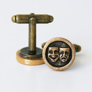 Drama Mask Cuff Links: Brass Tone Thespian Gift