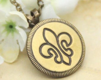 Fleur De Lis Vintage Button Necklace - NOLA French Style