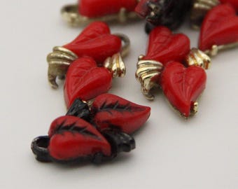 Costume Jewelry Beads: Red Leaf Charms with Loops