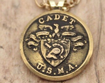 Army Cadet Necklace: Vintage Brass Military Academy Eagle Pendant