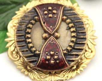 Steampunk Brooch Large Brass Lapel Pin - made from a vintage button