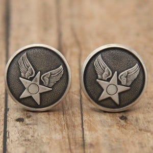 Vintage US Army Air Force Cufflinks: Hap Arnold Wings Uniform Buttons